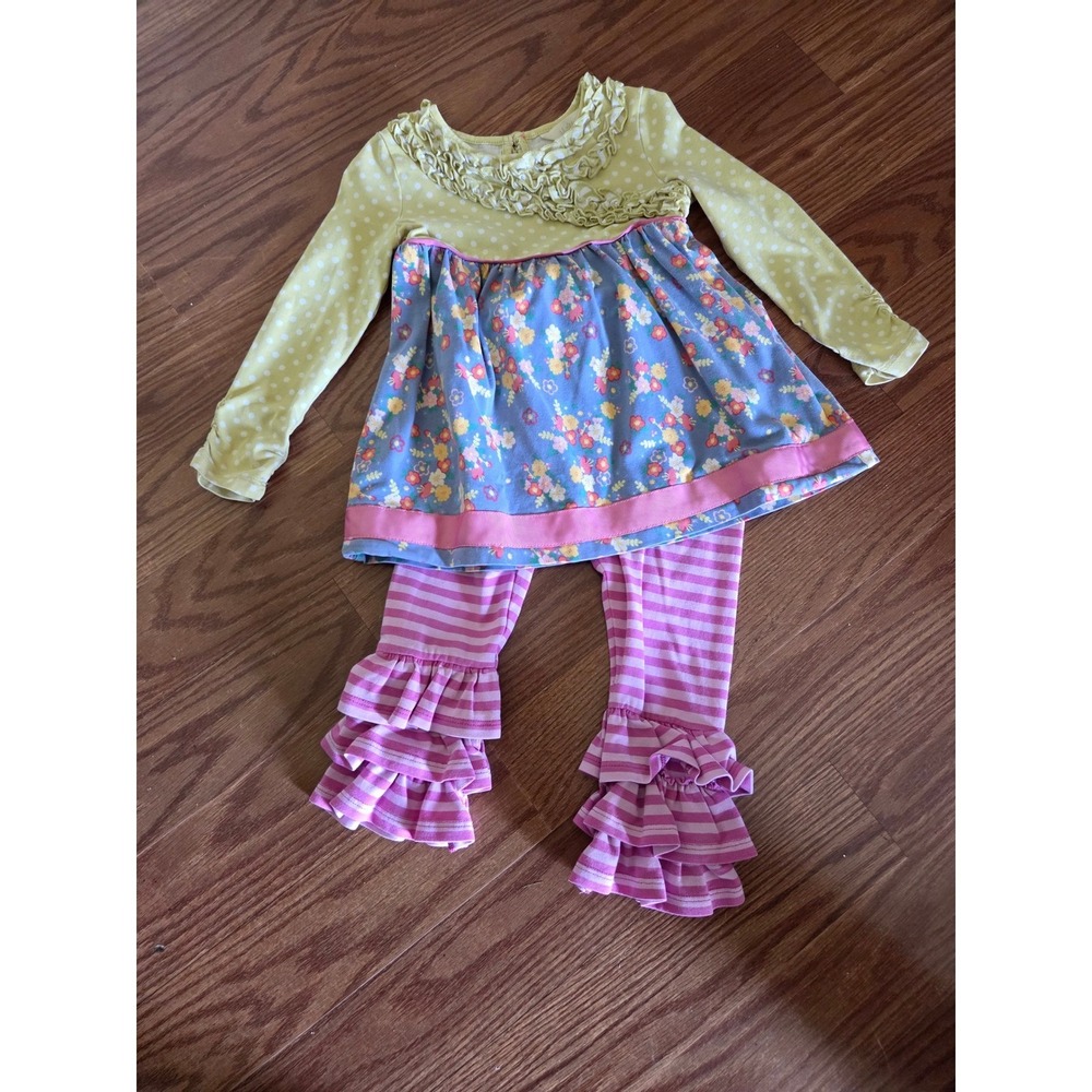 Matilda Jane Girls Tunic and Ruffle Leggings Set Floral Polka Dot Stripe 18-24M